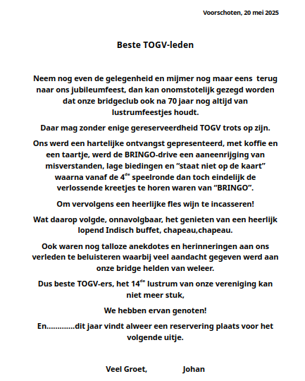 Nawoord van de voorzitter
